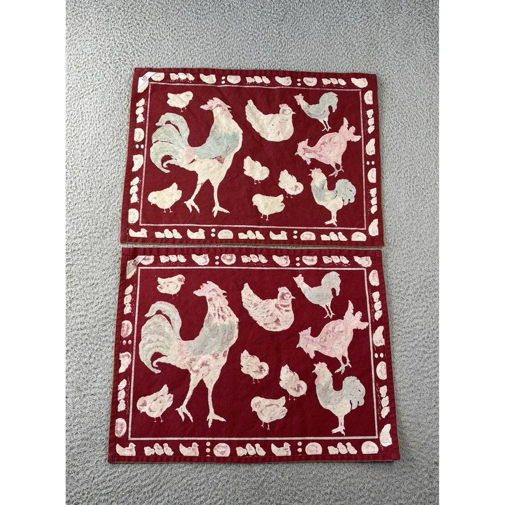 Vintage April Cornell Rooster & Hen Placemats Set of 2